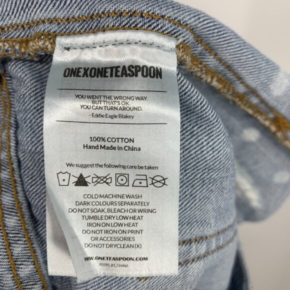 One Teaspoon Skirt Denim Le Cat Mini Button Front Fray Raw Hem - Picture 10 of 11